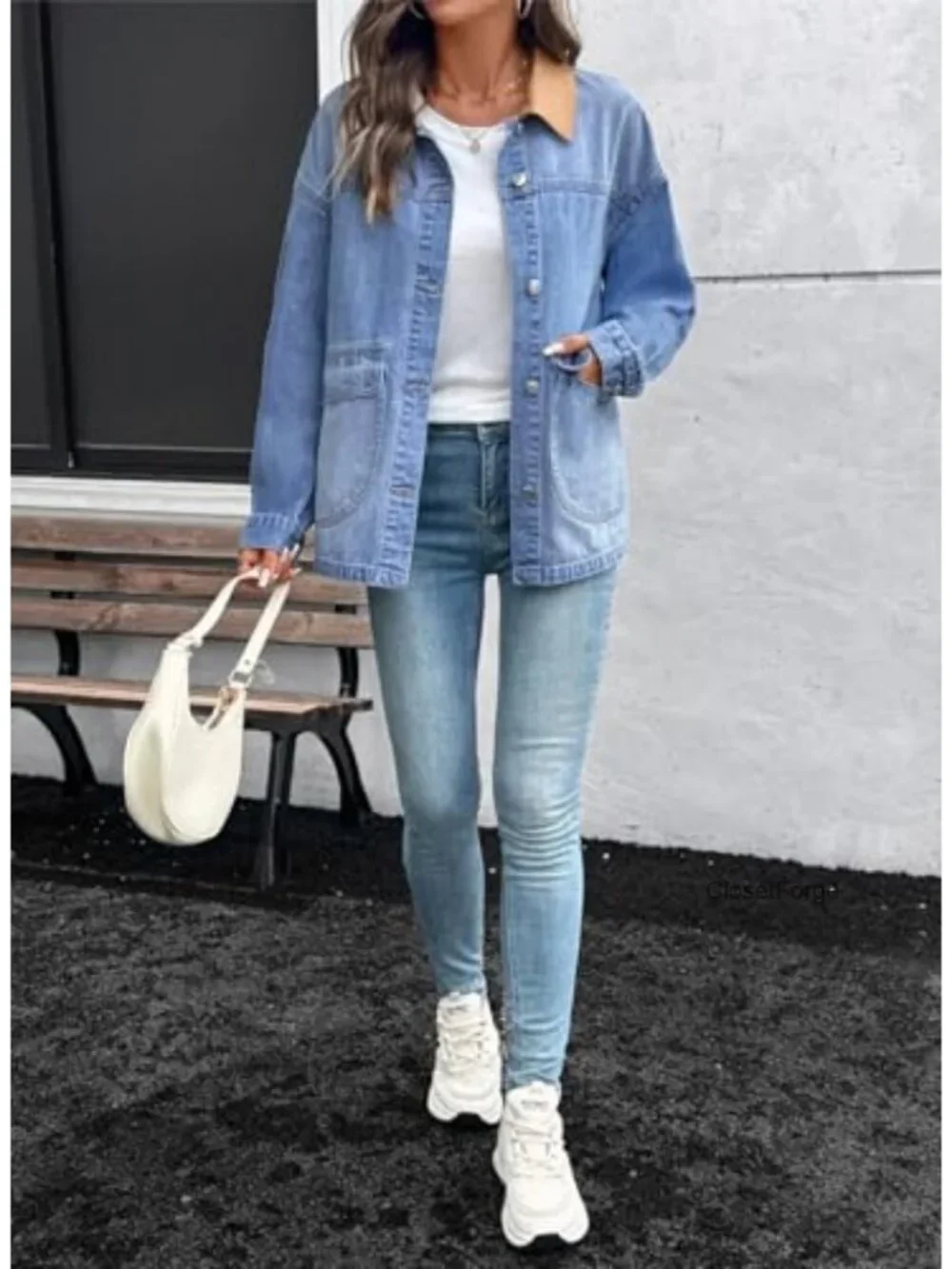 Oversized Button Down Denim Jacket with Pockets
